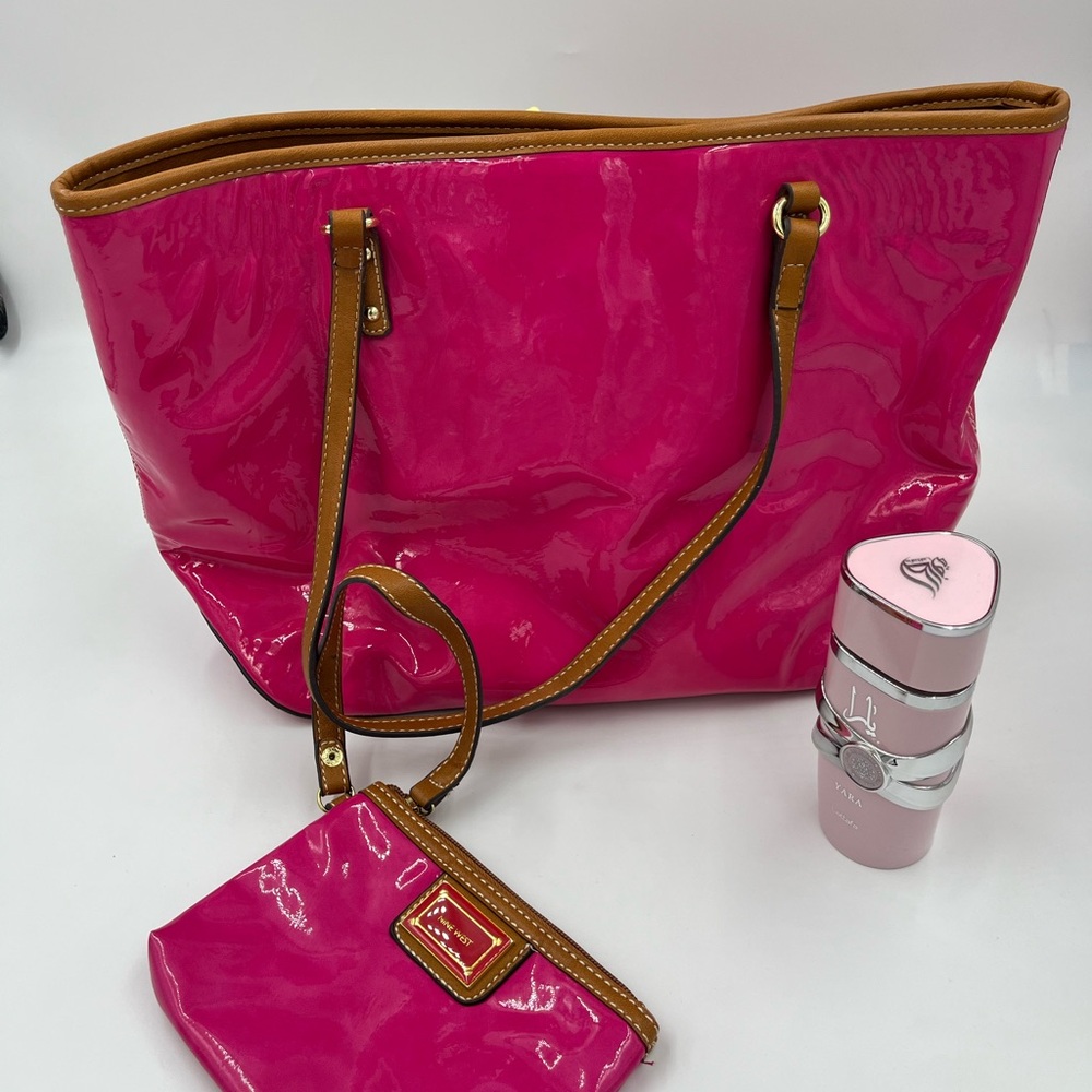 Nine West Fuchsia and Tan Tote with Pouch